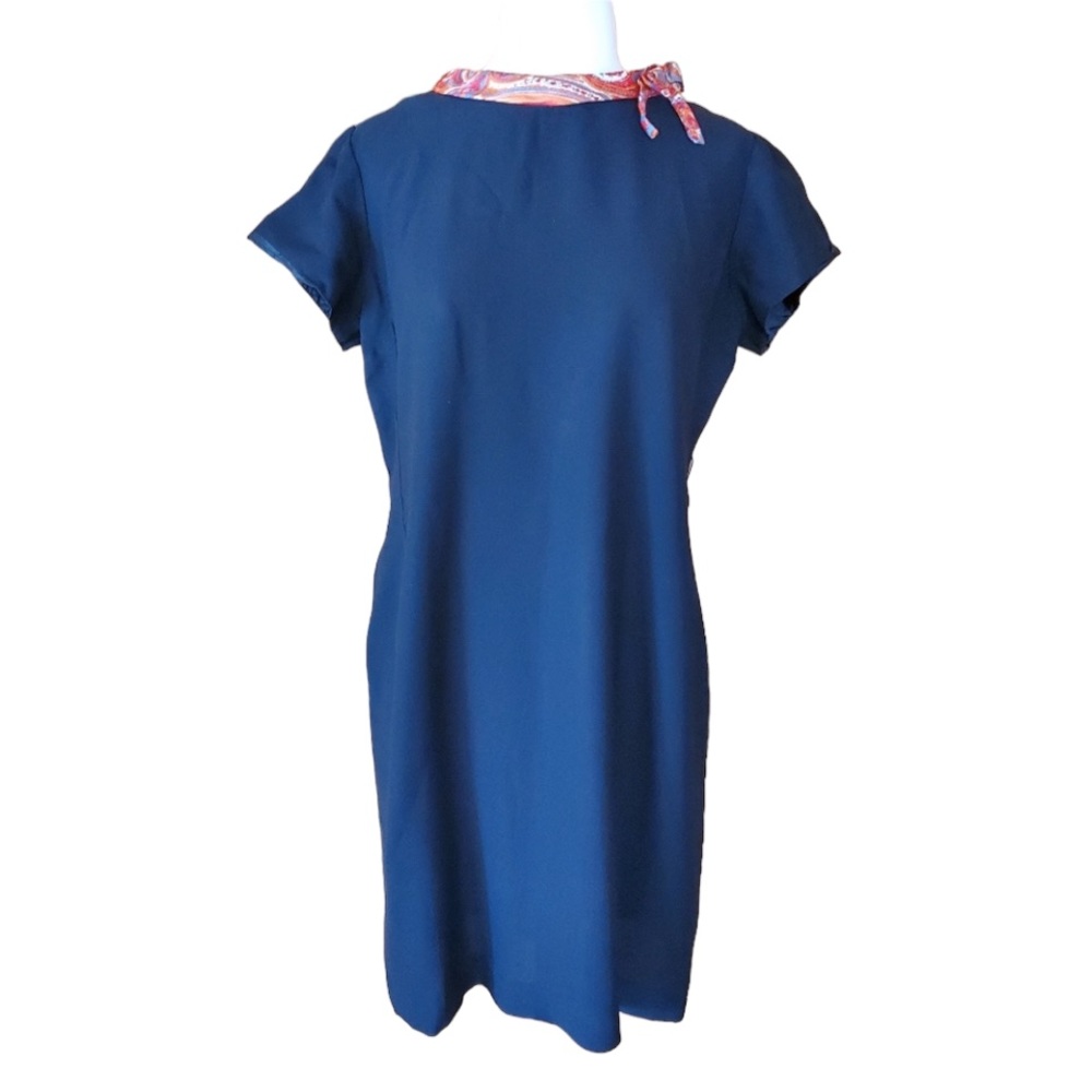 1960s Jule-Wyn New York Black Multi-Color Scarf Detail‎ Shift Dress